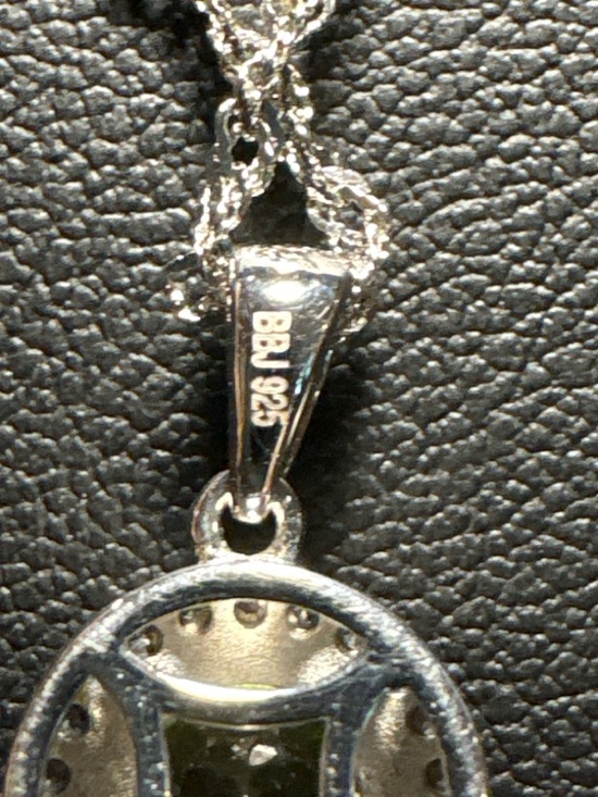 BBJ 925 Sterling Silver Peridot & White Sapphire Halo Pendant Necklace 18” - Picture 2 of 4